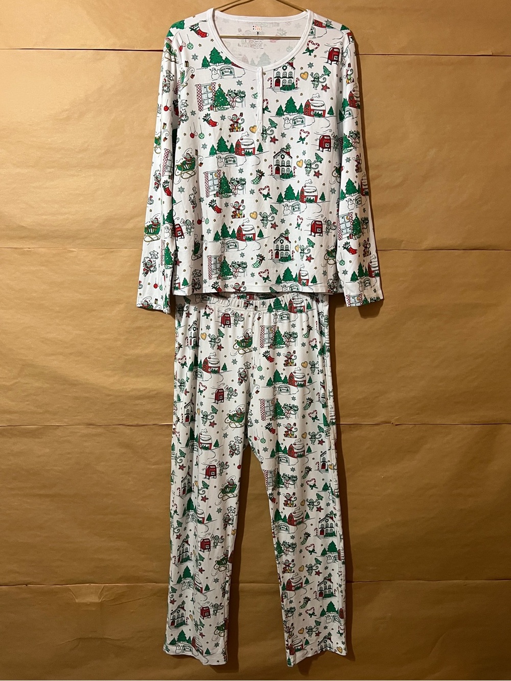 Roller Rabbit | Snow Village Pajama Set Henley Top & Pants Pima Cotton Size L